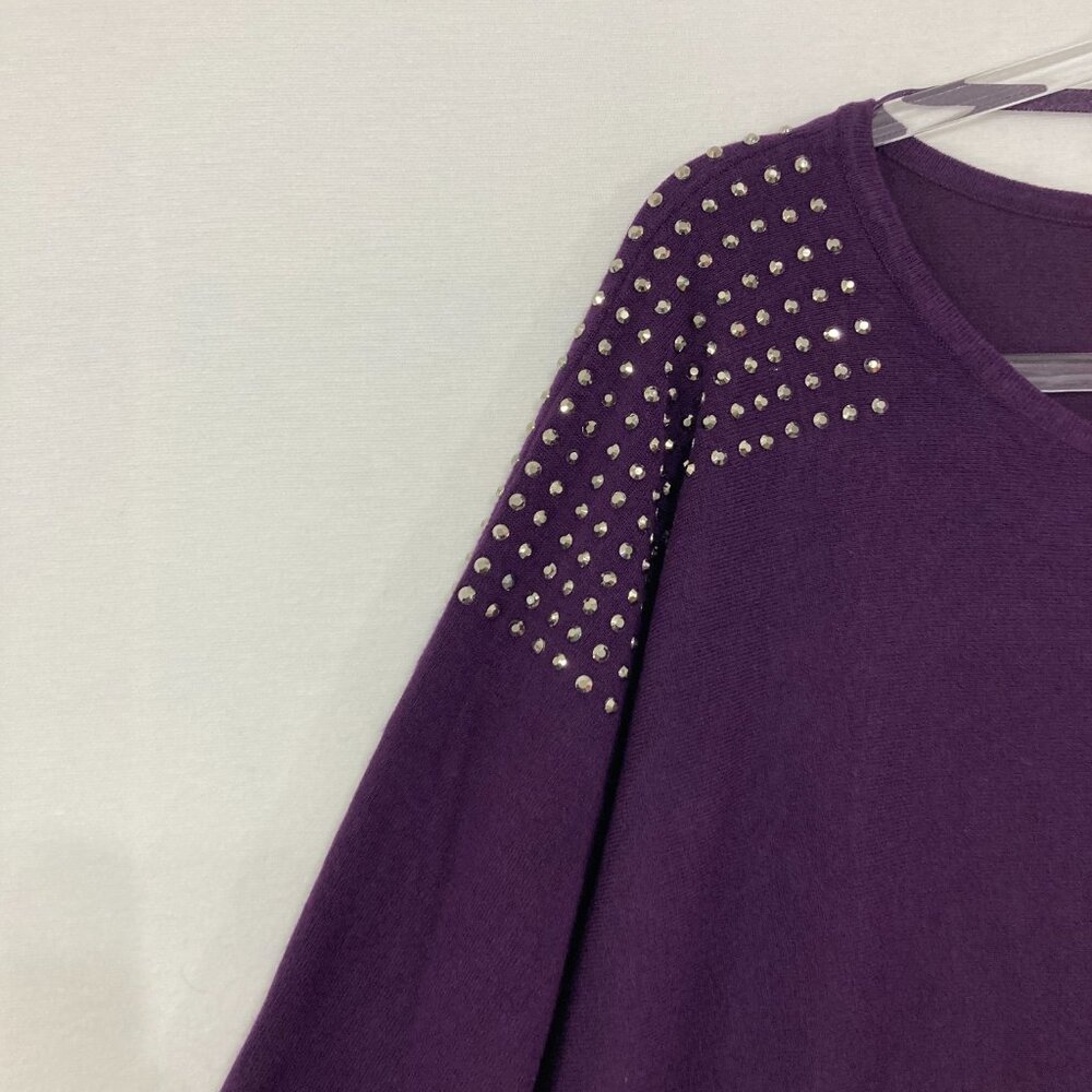 Cable & Gauge Sweater size 3X Purple Round Neck Soft Light Knit Embellished‎ - Picture 4 of 9